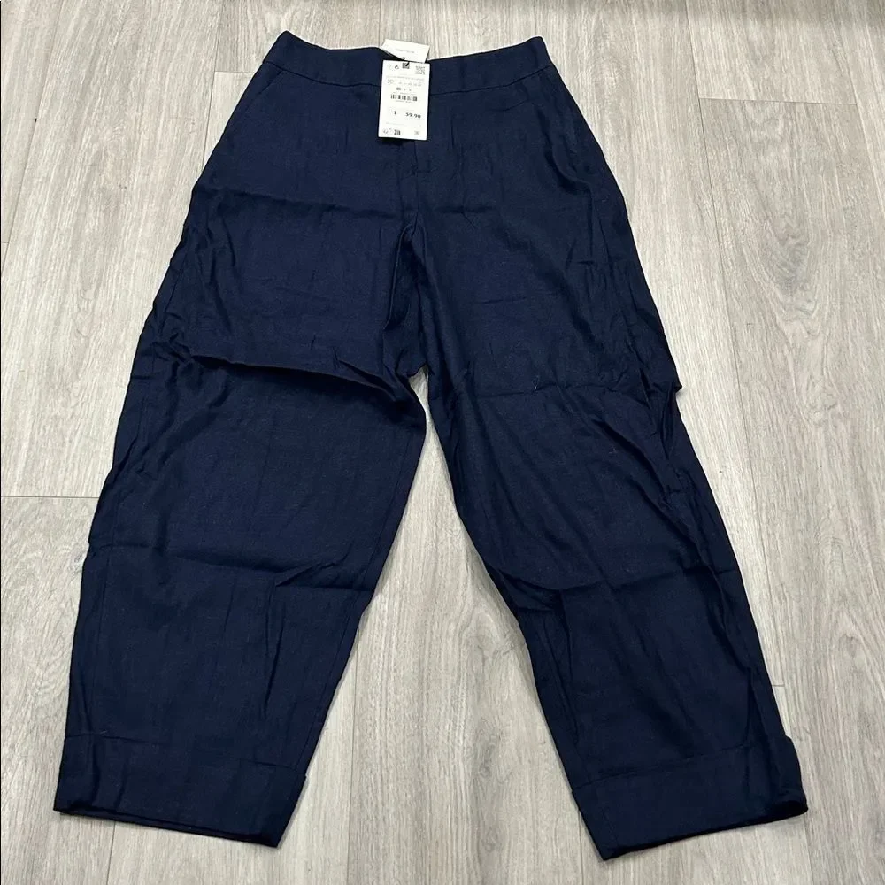 NWT Zara Navy Linen Pants Size XS
